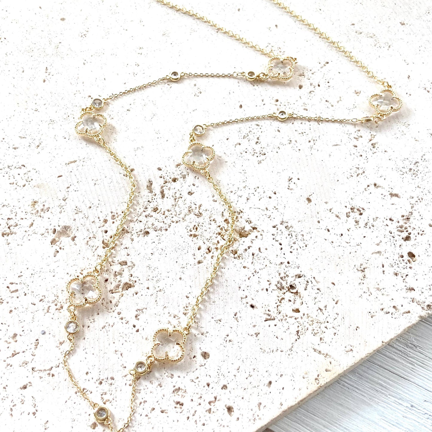 Quatrefoil clover long layering necklace designer style