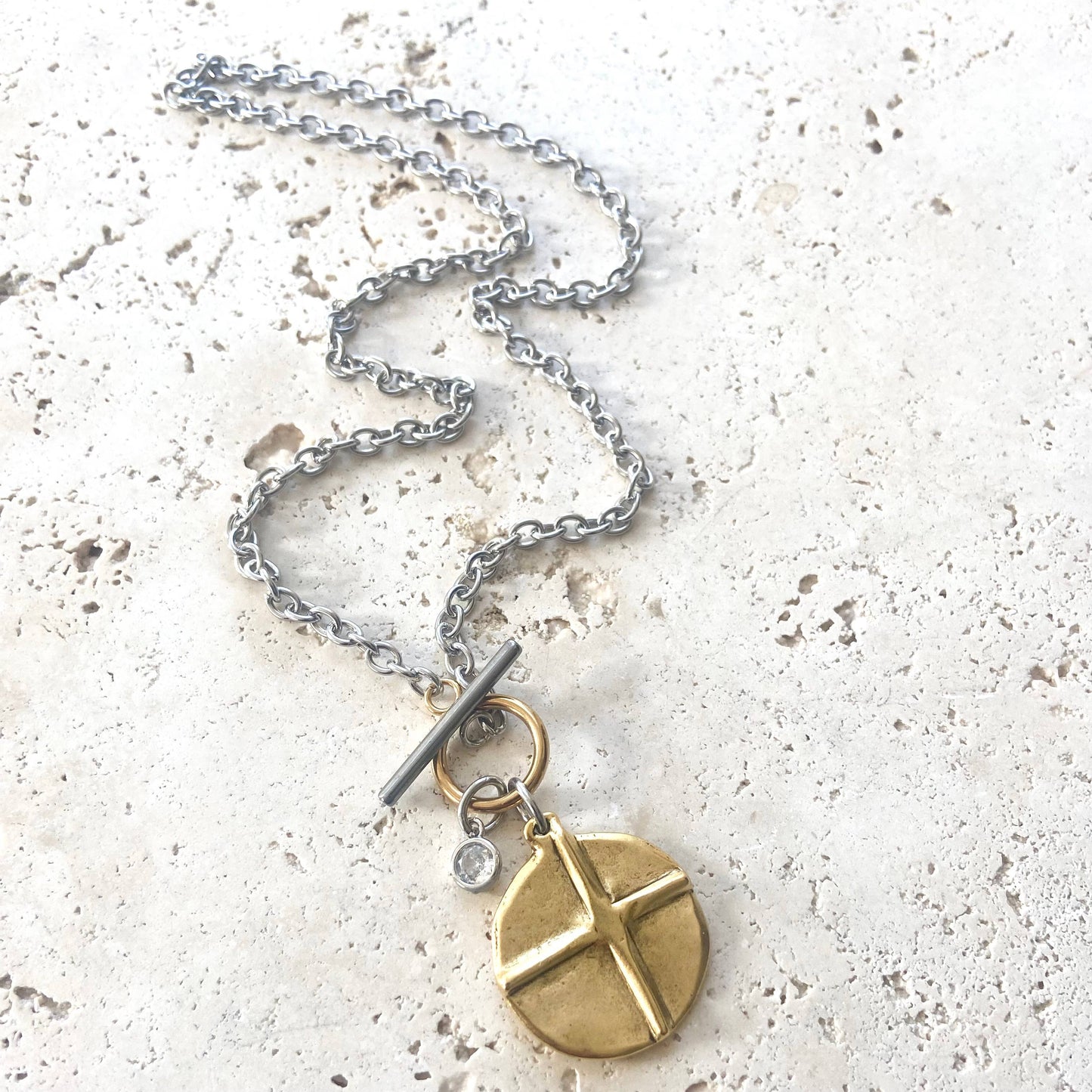 Cross heart reversible necklace hand casted gallery jewelry