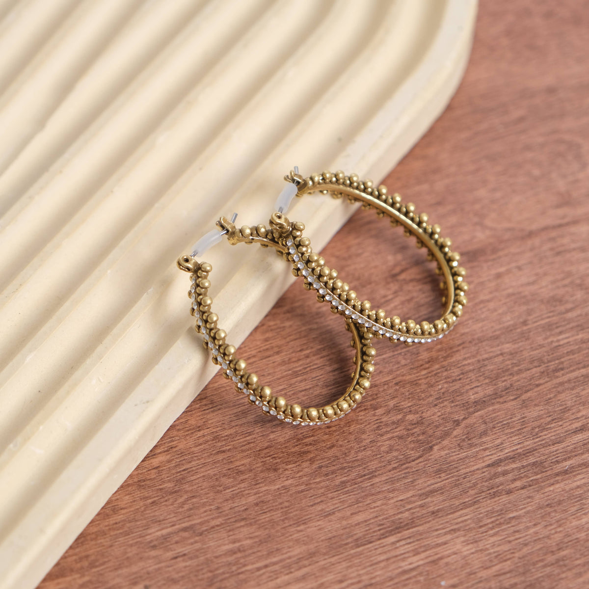 Vintage 18K Gold Plated and Sparkling Crystals Hoop Earrings