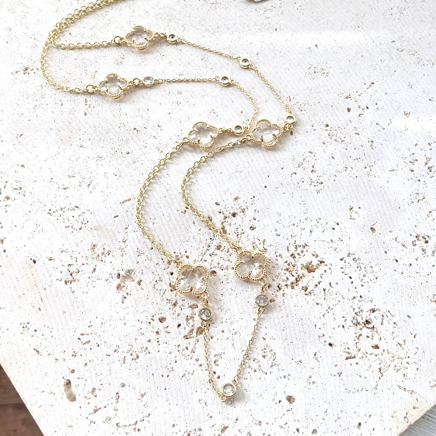 Quatrefoil clover long layering necklace designer style