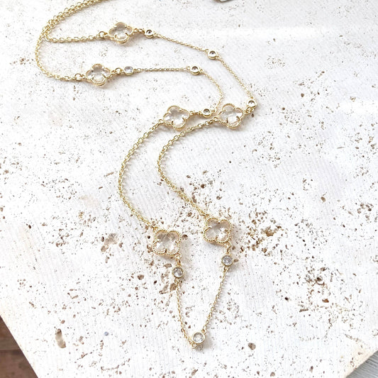 Quatrefoil clover long layering necklace designer style