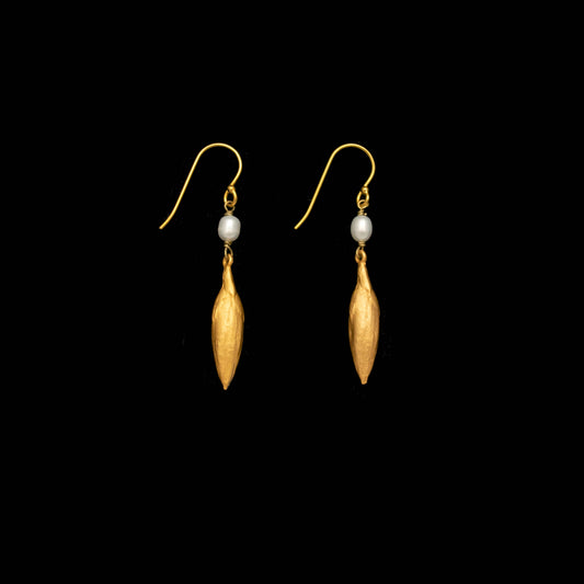 Leaf & Bud Pearl Drop Wire Earrings