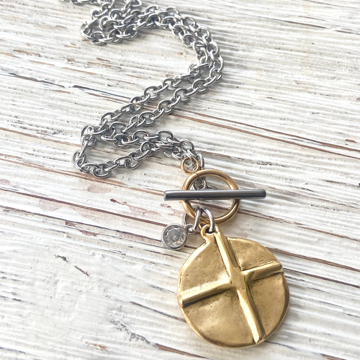 Cross heart reversible necklace hand casted gallery jewelry
