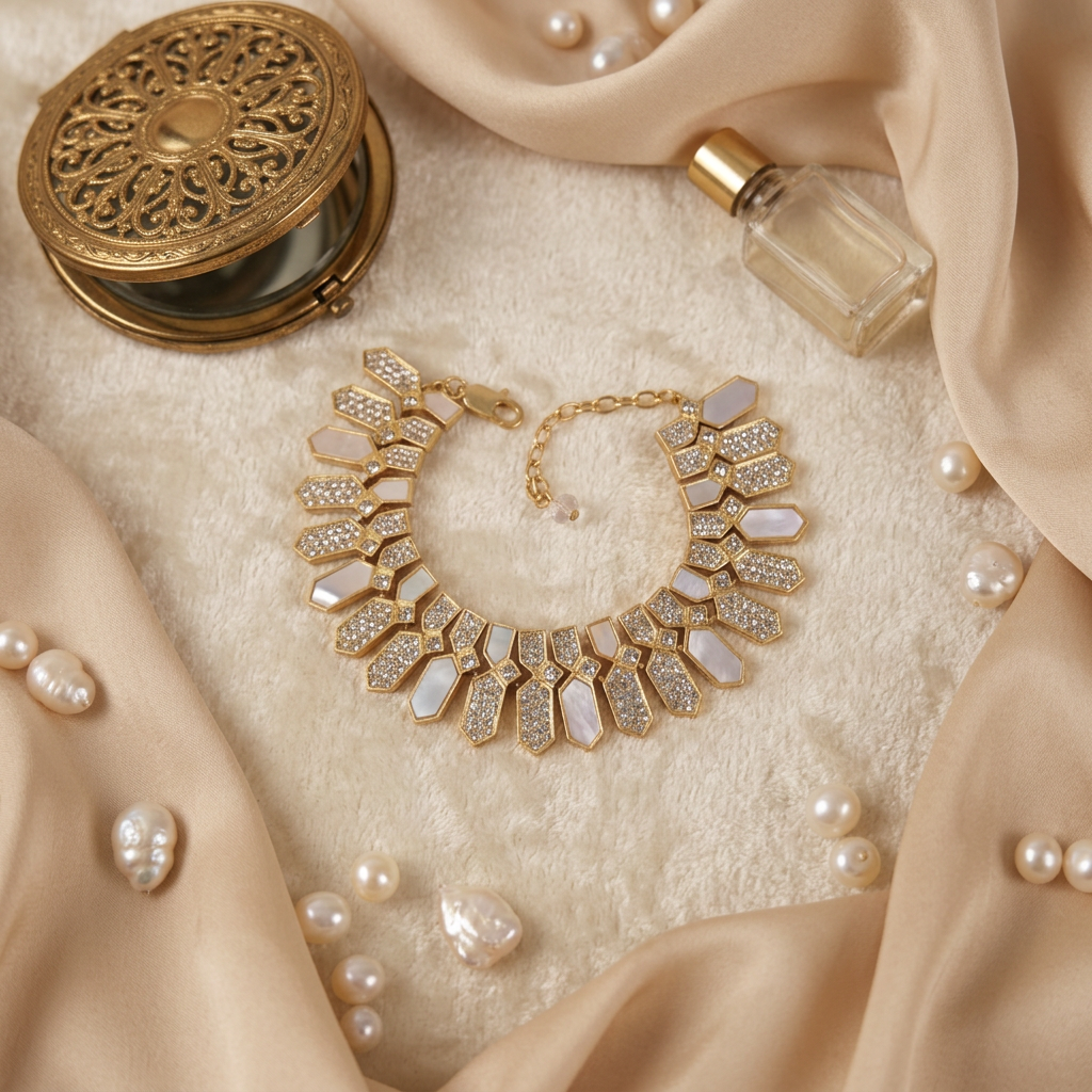 Geometric Natural Shell & Fully Sparkling Crystals Bracelet