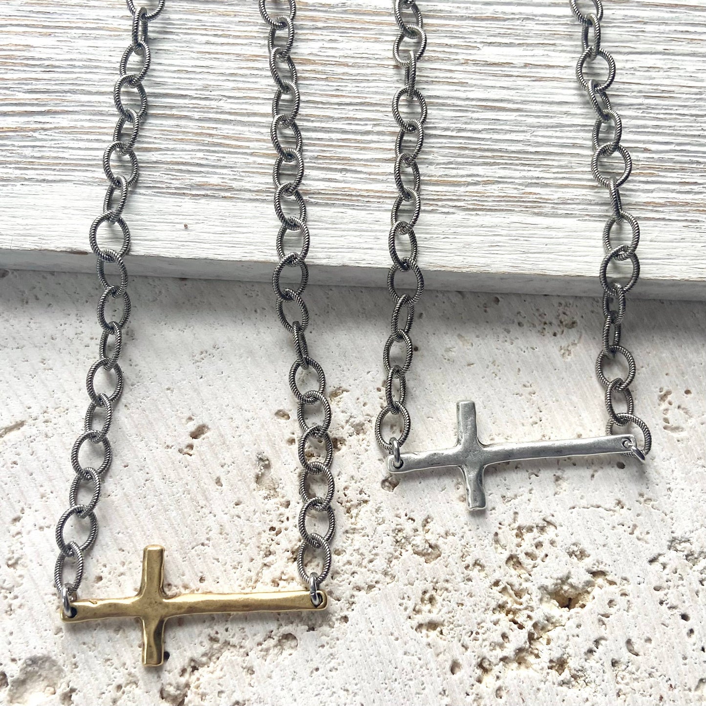 Sideways cross artisan made necklace religious  jewelry