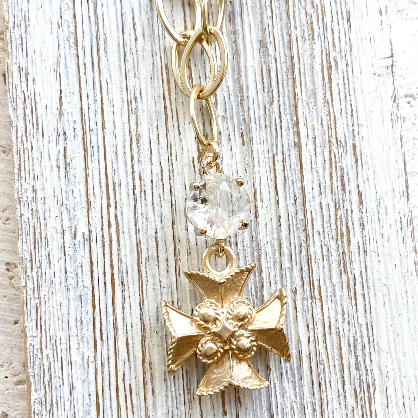 Maltese cross matte gold necklace 