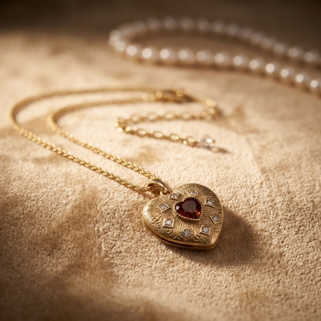 Vintage 18K Gold Plated Crystals Heart Pendant Necklace