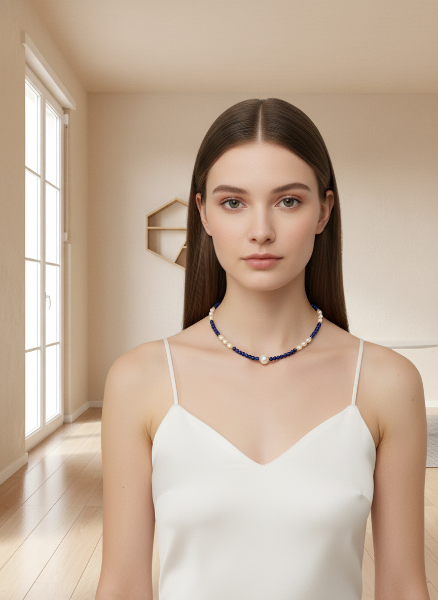 Natural Lapis Lazuli & Freshwater Pearl Gold-Plated Necklace