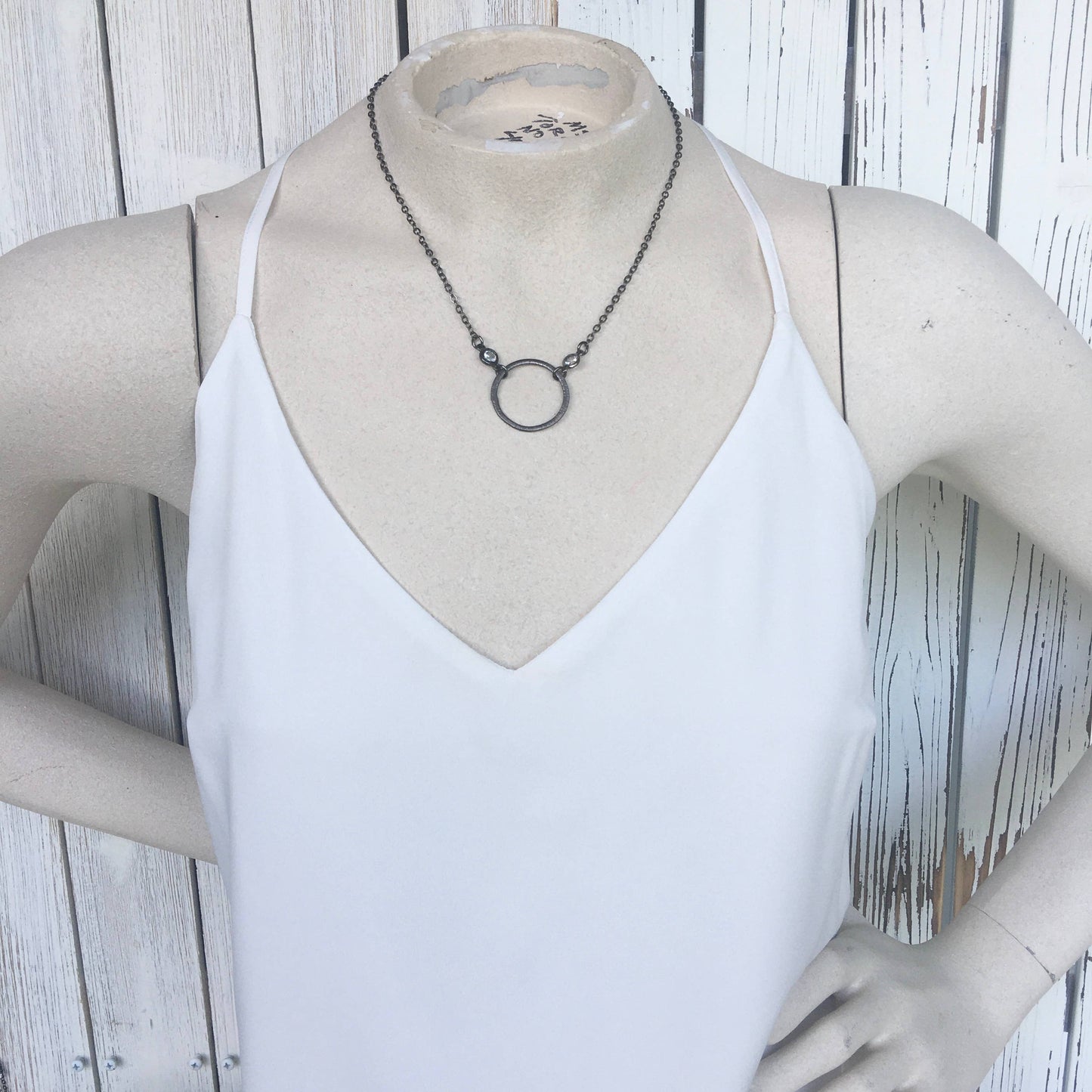 Simple circle gunmetal necklace, minimalist,