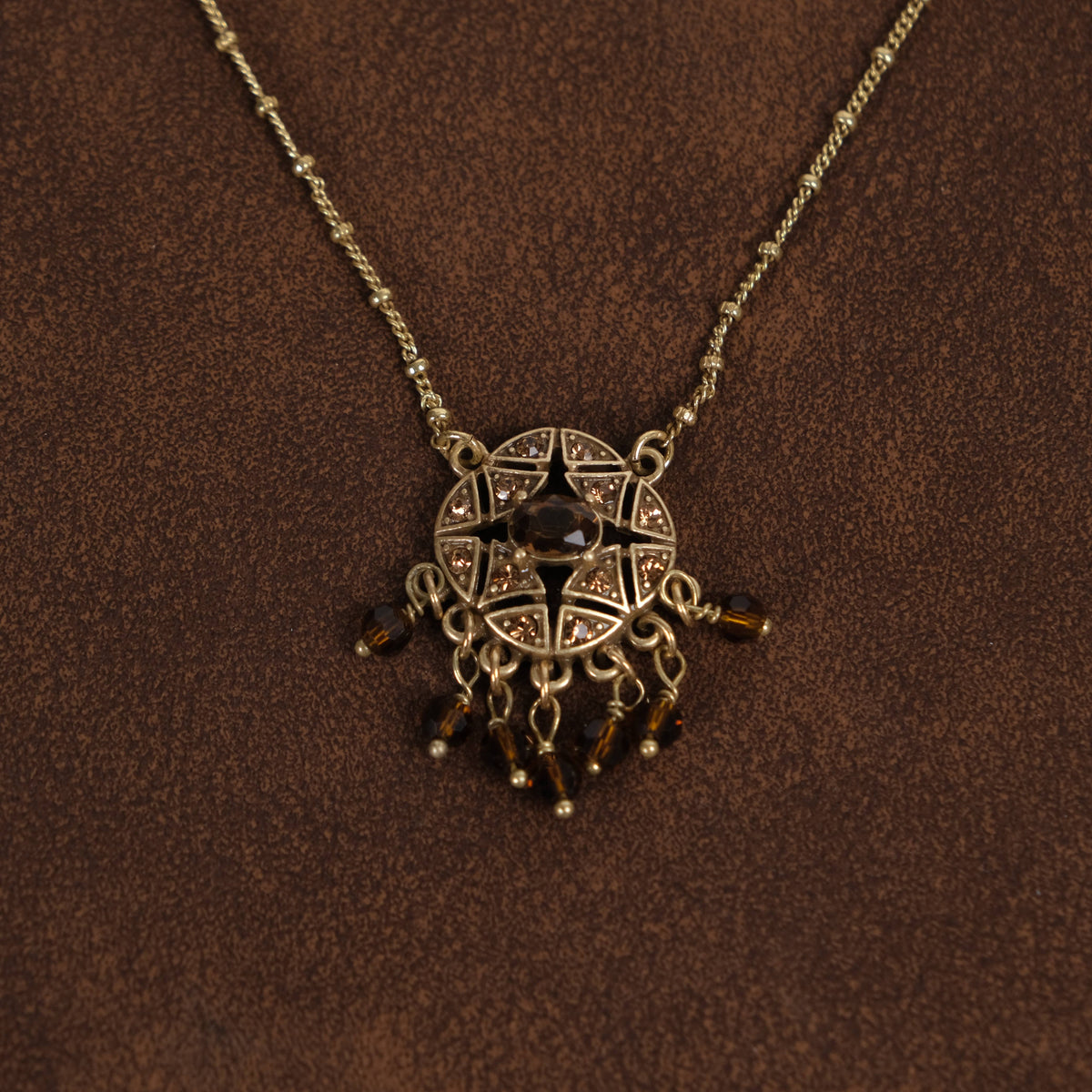 Vintage 18K Gold-Plated Brown Crystal Choker Necklace