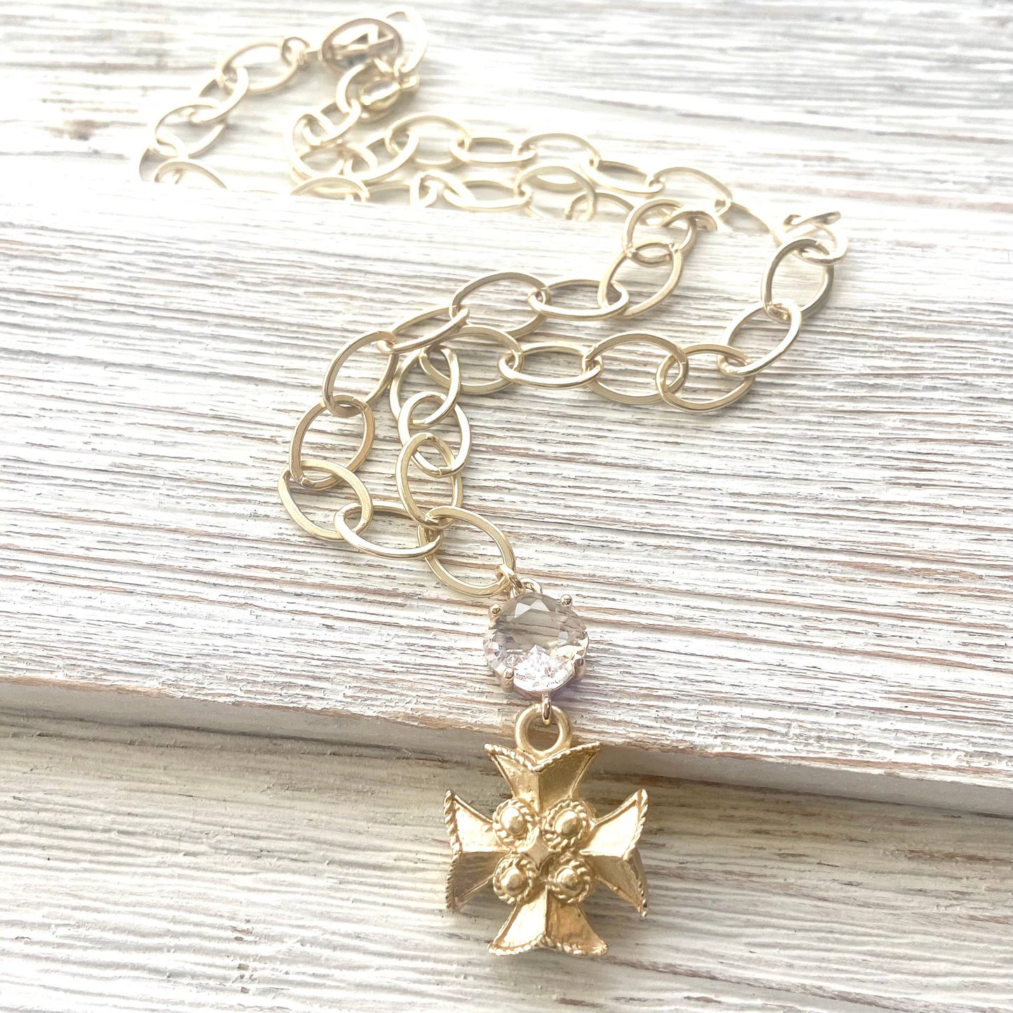 Maltese cross matte gold necklace 