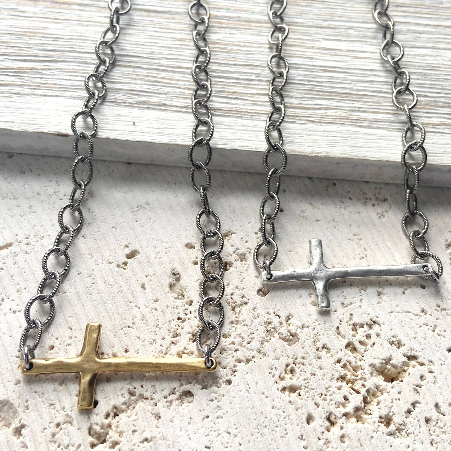 Sideways cross artisan made necklace religious  jewelry