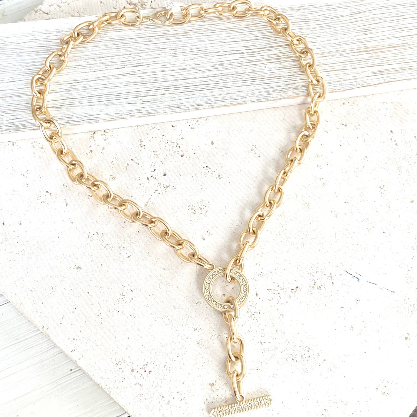 Chunky Y chain matte gold necklace non tarnishing jewerly 