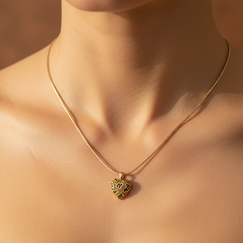 Vintage 18K Gold-Plated Heart Crystal Pendant Necklace