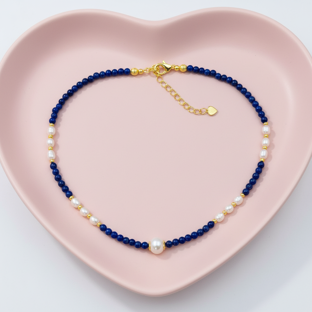 Natural Lapis Lazuli & Freshwater Pearl Gold-Plated Necklace