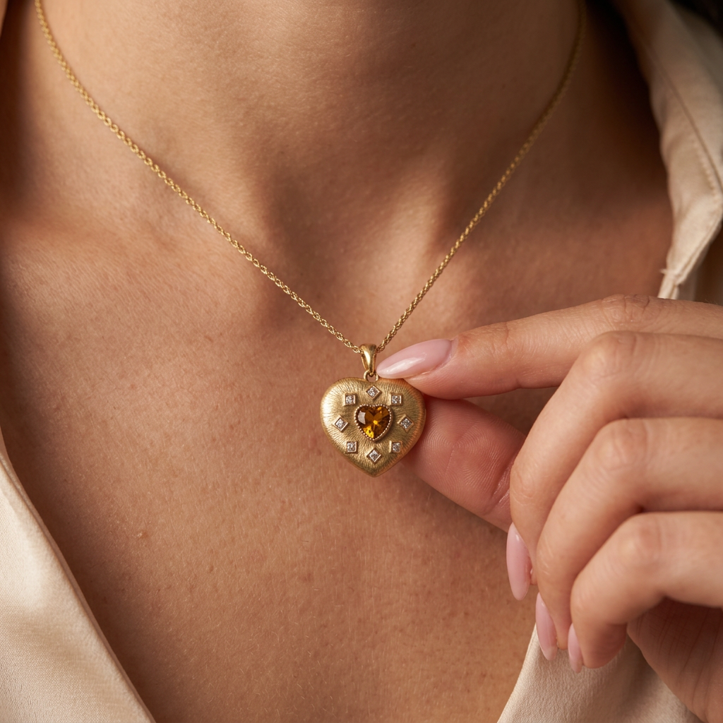 Vintage 18K Gold Plated Crystals Heart Pendant Necklace