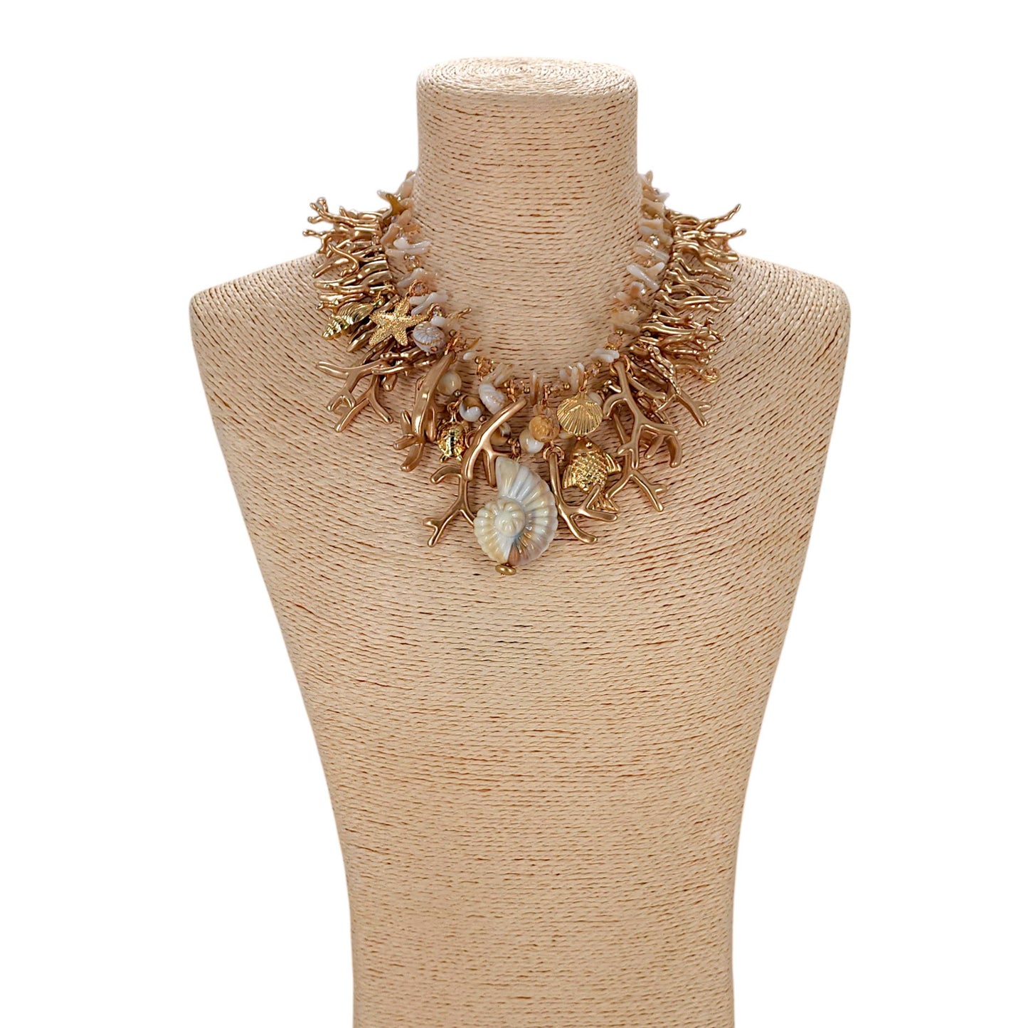 Gold Coral Branch Beaded Shell Necklace | Coastal Statement